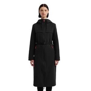HUNTER Women's Black Crown Longline Belted Velour Bonded Coat, Large NWT